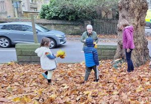 Collecting leaves for Flamingo event