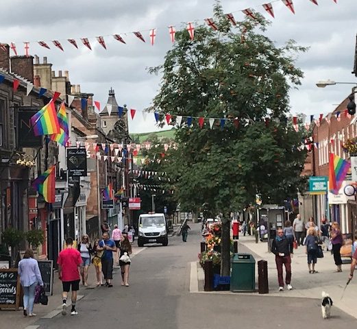Town centre with flags Town centre with flags