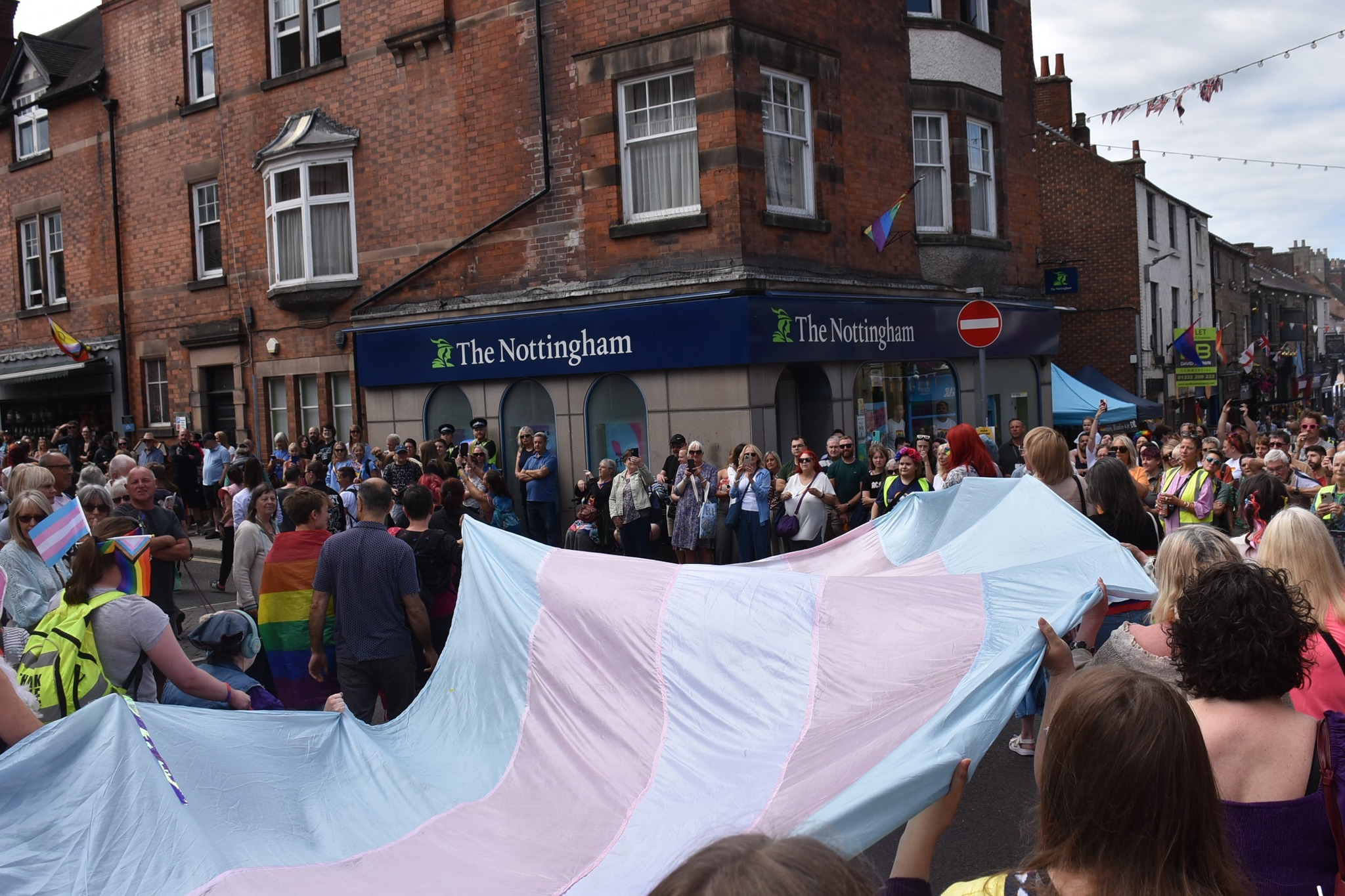 Very large Trans flag at pride in belper 2025